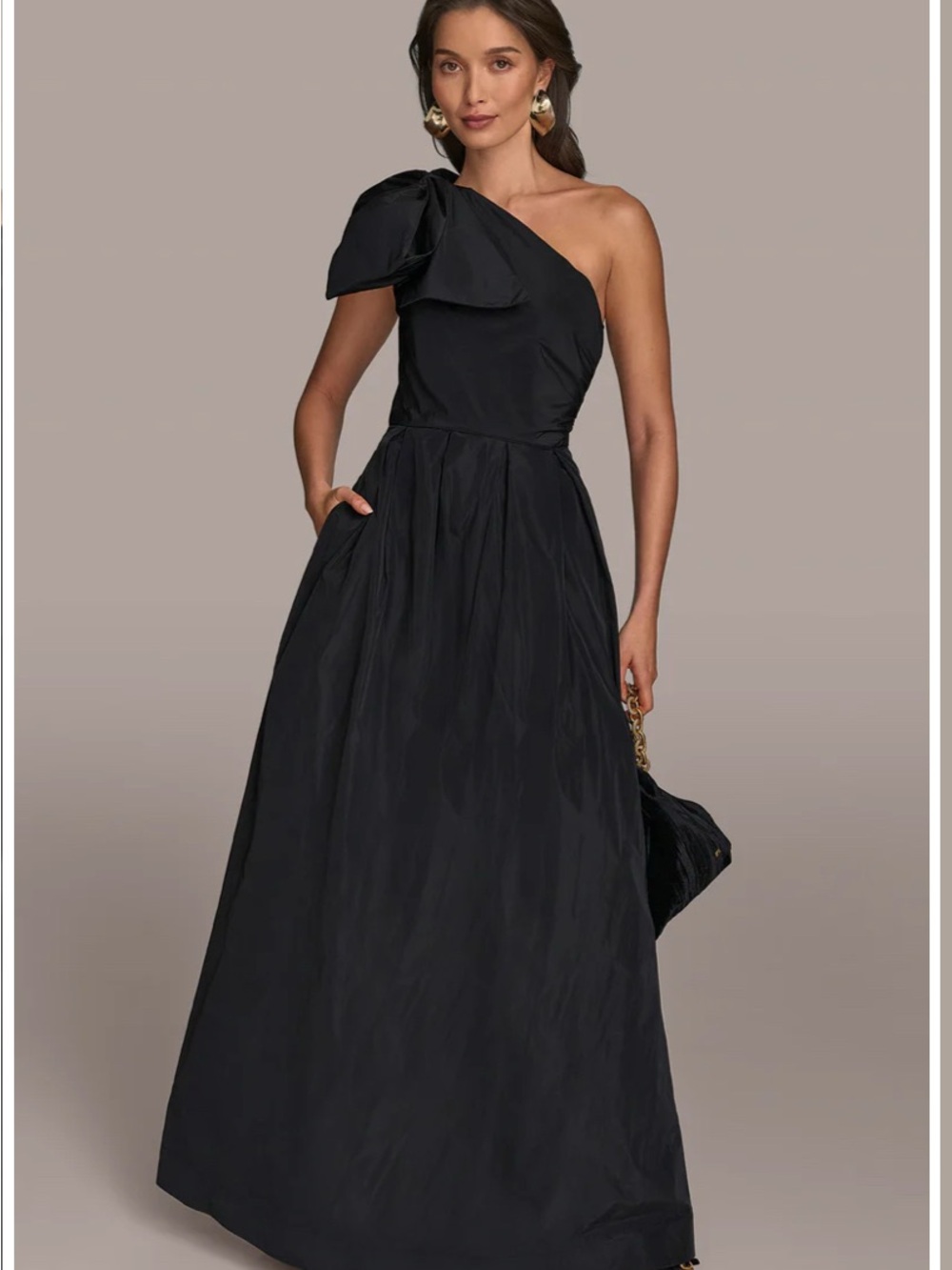 Donna Karan Blue One-Shoulder Evening Gown with Shoulder Bow - Picture 3 of 4